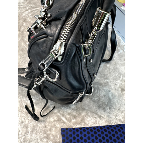 Rebecca Minkoff Cupid Black Leather Silver Hardware Satchel Handbag Crossbody - Picture 3 of 10